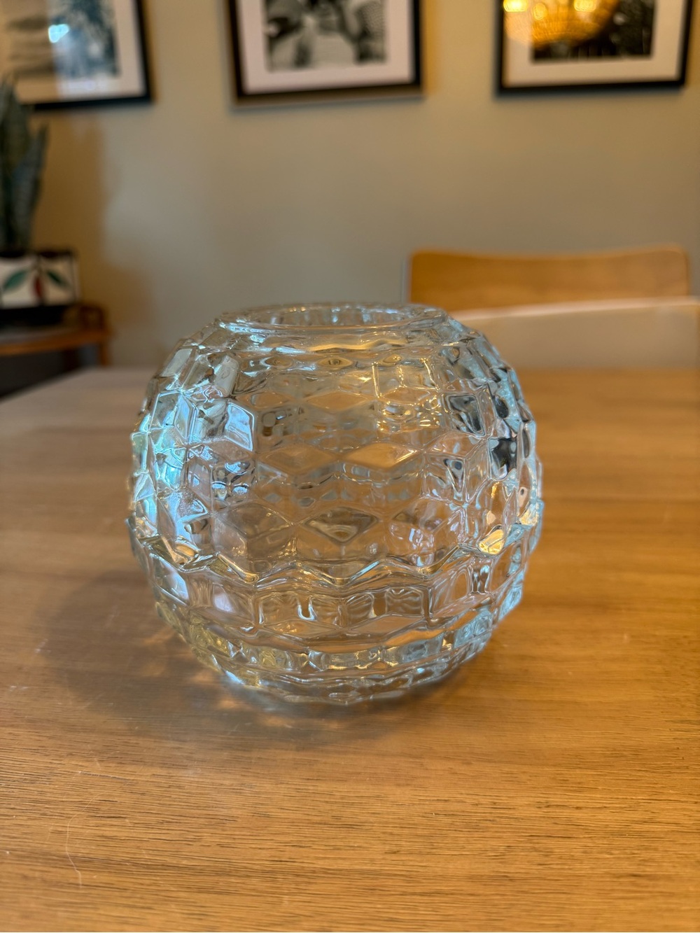 Vintage Homco Clear Cubist Glass Fairy Light Lamp Votive Candle Holder 2 Piece